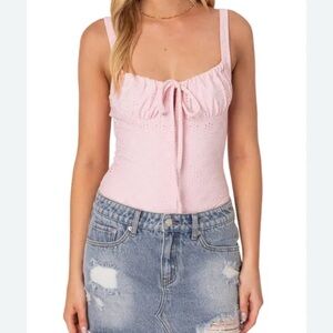 EDIKTED Carol Eyelet  pink Bodysuit